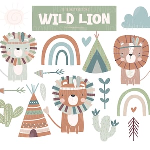 Ensemble de cliparts cactus tipis lion sauvage du sud-ouest