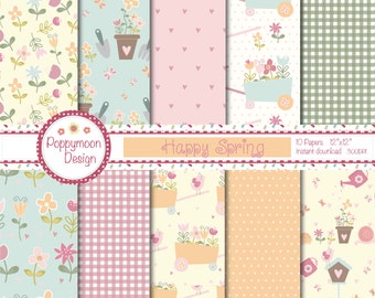 Happy spring garden, pastel digital paper pack