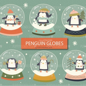 Penguin Globes, sneeuwbollen digitale afdrukbare clipart