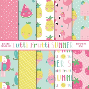 Tutti frutti summer,colourful, digital printable paper pack