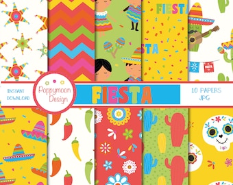 Fiesta, mexican,, printable digital paper pack