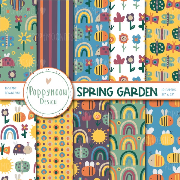 Spring garden pattern, printable digital paper pack