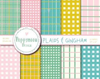 Plaids & Gingham patterns, spring, Easter, digital paper pack