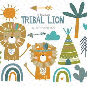 León tribal, animales, conjunto de imágenes prediseñadas digitales imprimibles