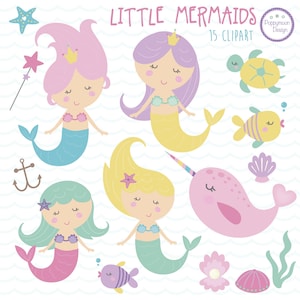 Little mermaids, digital clip art set