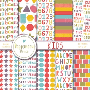 Può includere: Dieci design di carta digitale per bambini con motivi colorati con stelle, cerchi, lettere, numeri e forme geometriche. I fogli misurano 30,5 cm per 30,5 cm.