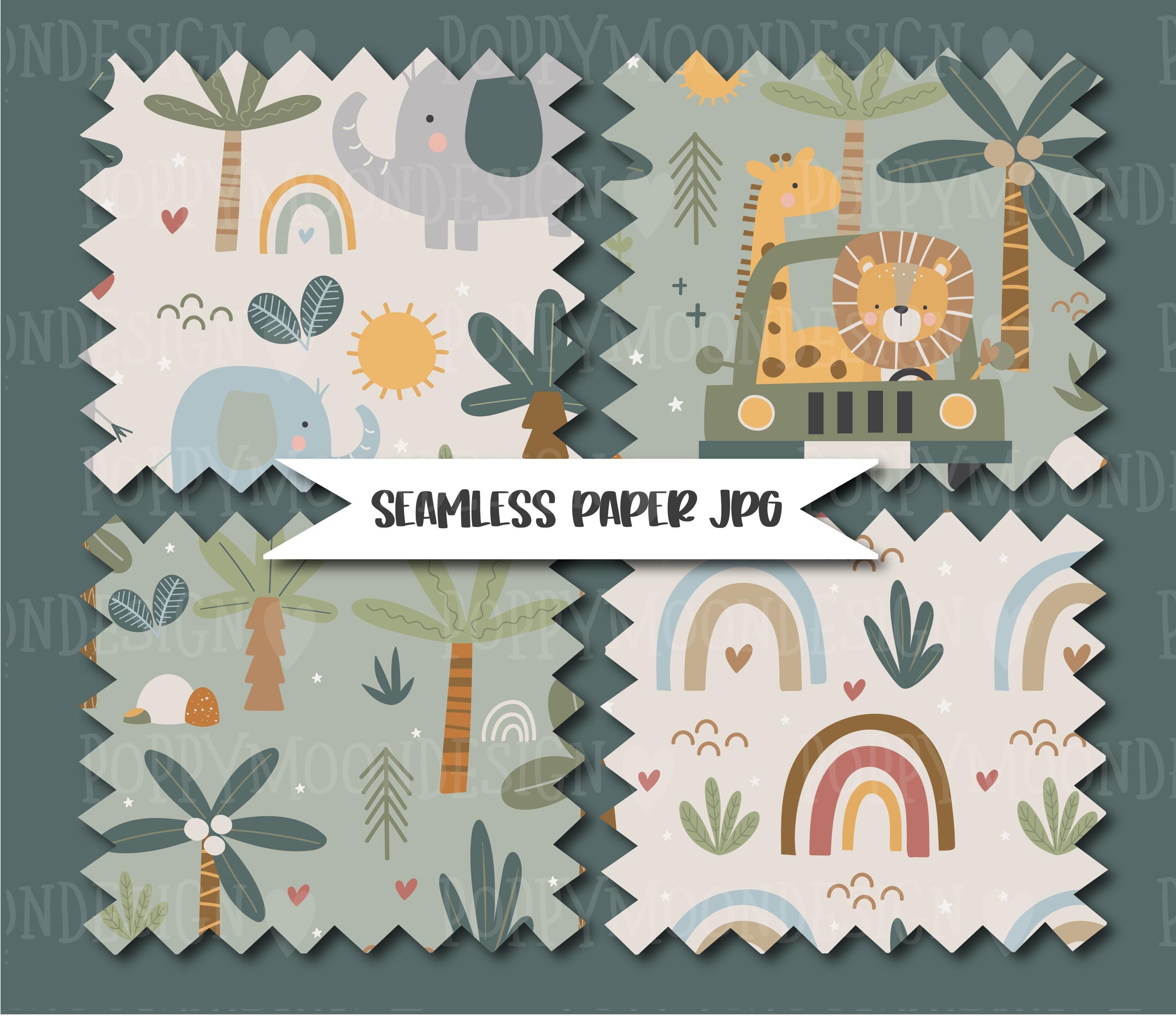 Safari Tales Seamless Digital Paper Pack, Cute Jungle Animal Patterns ...