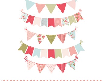 Shabby chic estilo bunting, imágenes prediseñadas digitales