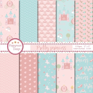 Principesse rosa,carrozza e castello, pacchetto di carta digitale stampabile