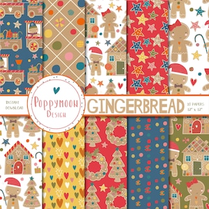 Gingerbread, christmas, festive, printable digital paper pack