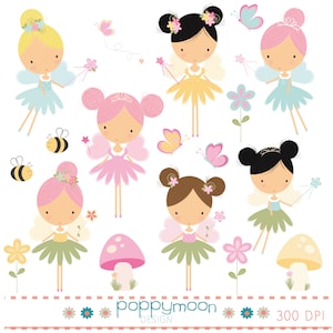 Garden fairy, princess fairy, flowers and butterflies, digital clip art set