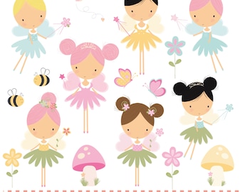 Garden fairy, princess fairy, flowers and butterflies, digital clip art set