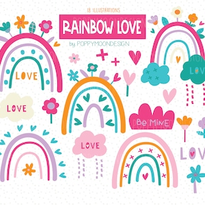 Rainbow Love, amor, clipart digital imprimible