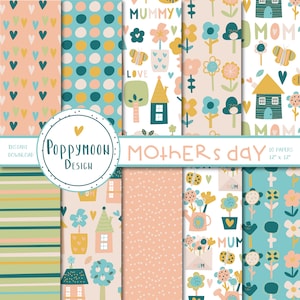 Fête des mères, maman, maman, fleurs d’anniversaire, paquet de papier numérique, papier scrapbook