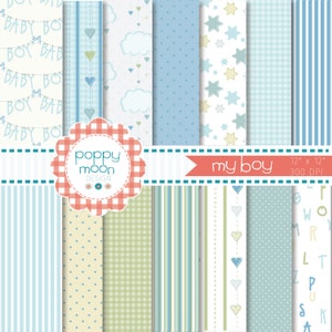 New baby boy, blues greens,printable digital paper pack