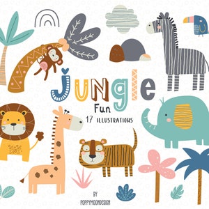 Jungle Fun, animaux , imprimé clipart numérique ensemble