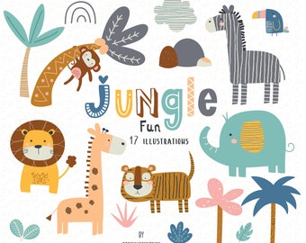 Jungle Fun, animals , printable digital clipart set