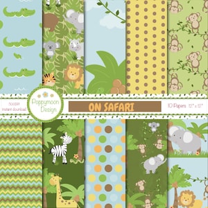 Op Safari, jungle dieren, afdrukbare digitale papier Pack