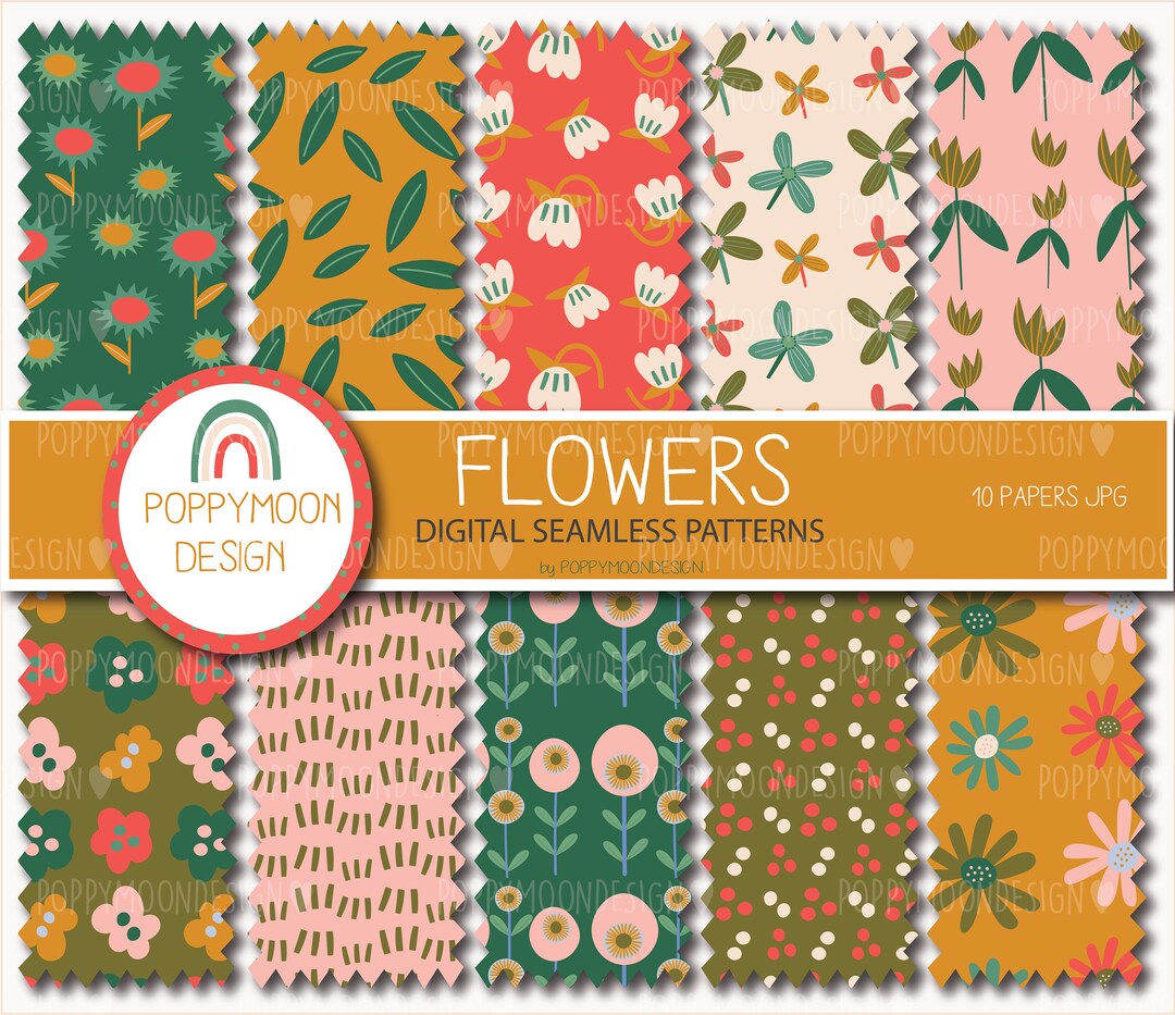 Flowers, Florals, Printable Seamless Digital Paper Pack - Etsy