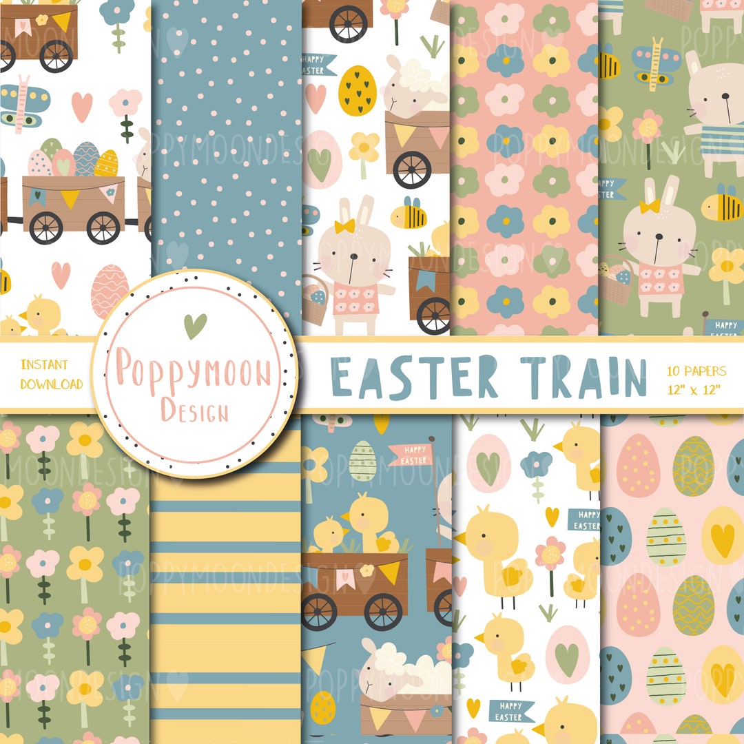 Easter Train, Spring Patterns, Printable Digital Paper Pack - Etsy