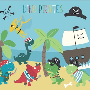 Dino Piraten, Dinosaurier, digitales Clipart Set