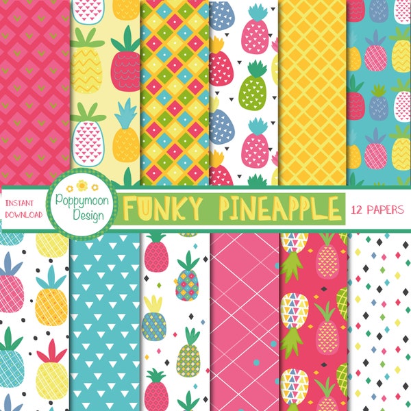Funky Pineapple, digital printable paper pack