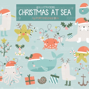 Weihnachten am Meer, Ozean-inspirierte Urlaub Clipart Sammlung digital druckbare Clipart