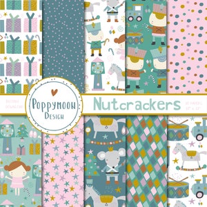 Nutcrackers, christmas ballet, festive, printable digital paper pack