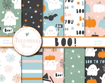 BOO!, Halloween, spooky, Ghosts, printable digital paper pack