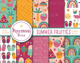 Summer Fruities, fruit, summertime, digital paper pack, scrapbook paper