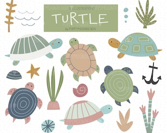Turtle, under the sea , printable digital clipart set
