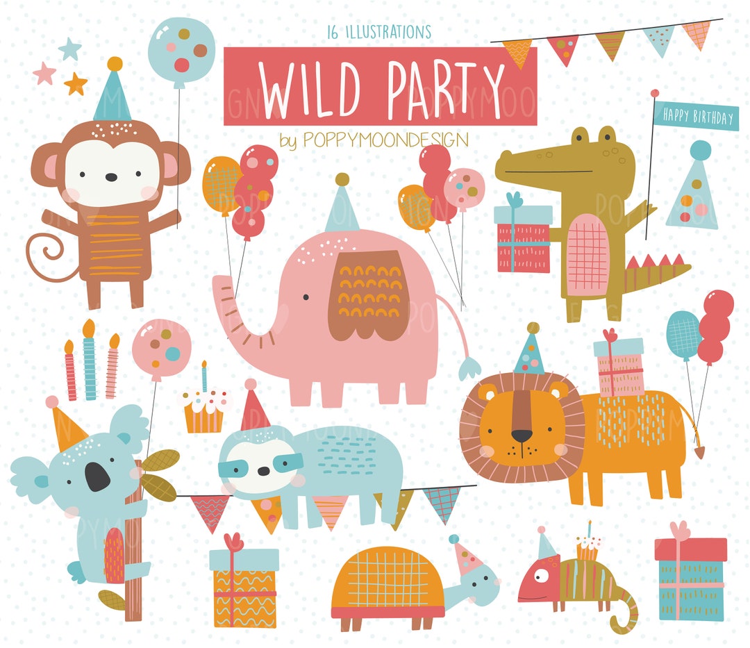 Wild Party, Animals, Digital Printable Clipart - Etsy