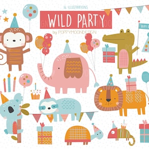 Wild Party, animais, clipart digital para impressão