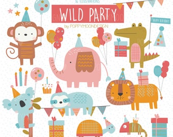 Wild Party, animals, digital printable clipart