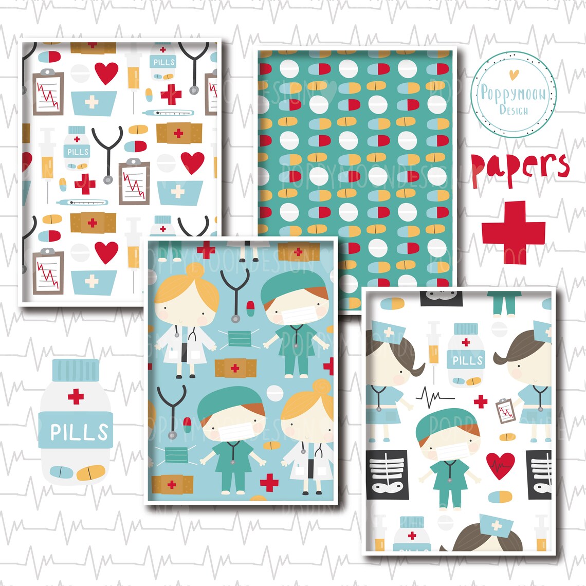 Medical Doctor Nurse Digital Paper Pack Scrapbook Paper Etsy