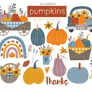 Pompoenen, herfst/herfst, digitale afdrukbare clipart