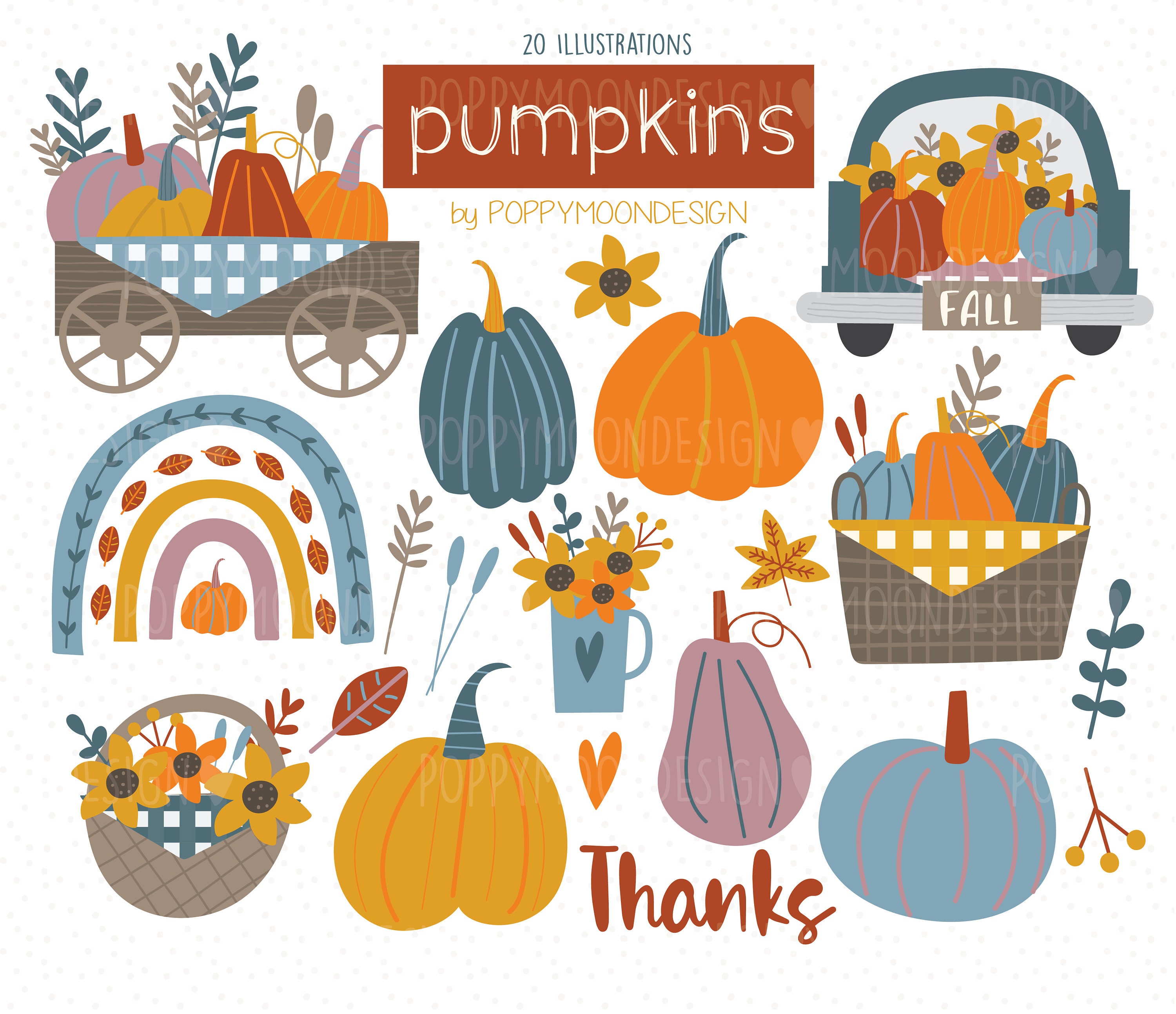 Pumpkins Fall/autumn Digital Printable Clipart