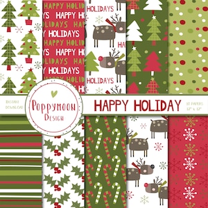 Felices fiestas, papeles navideños, paquete de papeles digitales imprimibles