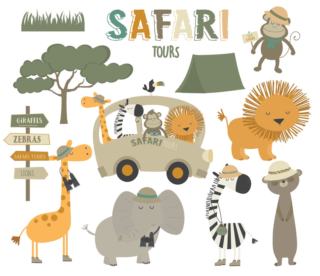 Safari Tours Animals Printable Digital Clipart