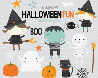 Diversão de Halloween, conjunto de clipart digital para impressão