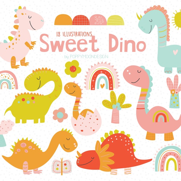 Sweet Dinos, dinosaurs, printable digital clipart set