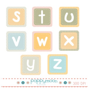 Alphabet blocks pastel pink blue green and blue printable digital clipart set image 3