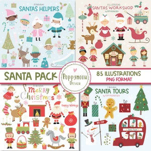 Pacote de Papai Noel, Papai Noel, conjunto de Natal, conjunto colorido de clipart digital