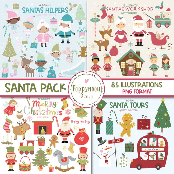 Santa Pack, Santa Claus, christmas set, colourful digital clip art set