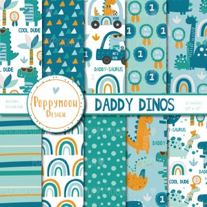Daddy Dinos , Dinosaurios, patrones de animales, paquete de papel digital imprimible