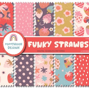Colourful Strawberry Print Bundle - Funky Digital Patterns