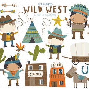 Wilder Westen, Cowboys, Stammes, druckbare digitale Clipart-Set