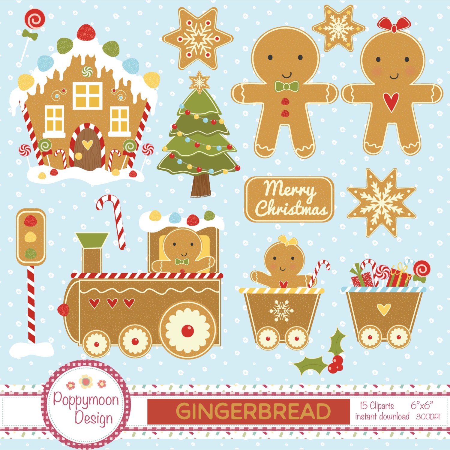 Gingerbread House, Train, Stars, Printable Digital Clipart Set - Etsy gingerbread-house-train-stars-printable-digital-clipart-set-etsy