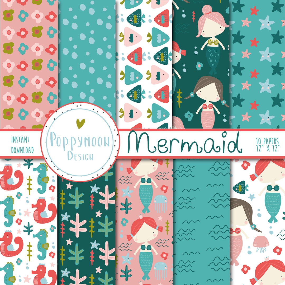 Mermaids, Seahorses, Fish, Printable Digital Paper Pack - Etsy