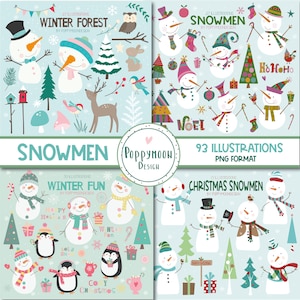 Schneemänner Pack, Winter-Illustrationen, Weihnachten Set, bunte digitale ClipArt-Set